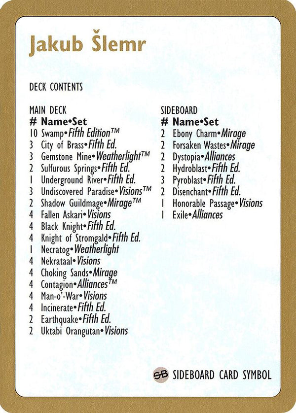 1997 Jakub Slemr Decklist Card [World Championship Decks]