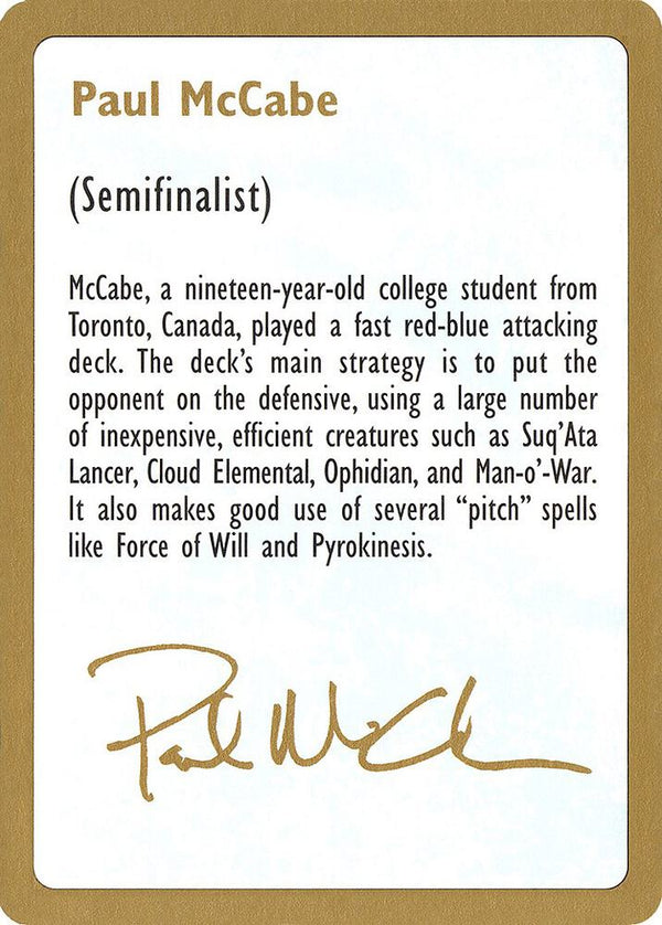 1997 Paul McCabe Biography Card [World Championship Decks]