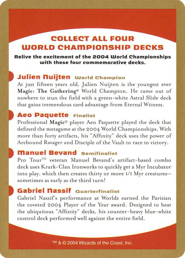 2004 World Championship Advertisement Card [World Championship Decks]