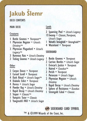 1999 Jakub Slemr Decklist Card [World Championship Decks]