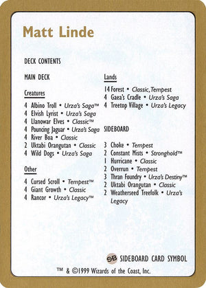 1999 Matt Linde Decklist Card [World Championship Decks]