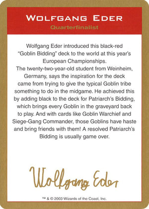 2003 Wolfgang Eder Biography Card [World Championship Decks]