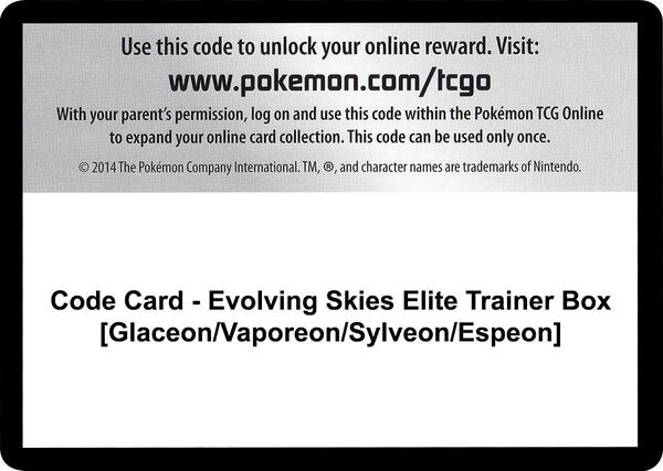Code Card - Evolving Skies Elite Trainer Box [Glaceon/Vaporeon/Sylveon/Espeon] [SWSH07 Evolving Skies]