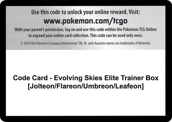 Code Card - Evolving Skies Elite Trainer Box [Jolteon/Flareon/Umbreon/Leafeon] [SWSH07 Evolving Skies]