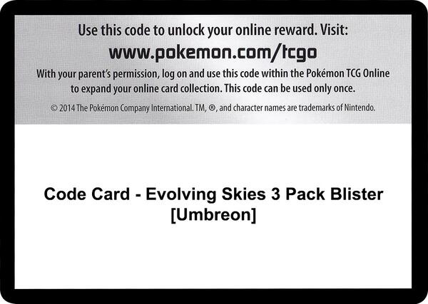 Code Card - Evolving Skies 3 Pack Blister [Umbreon] [SWSH07 Evolving Skies]