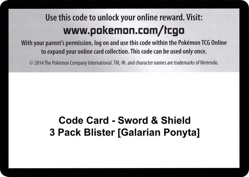 Code Card - Sword & Shield 3 Pack Blister [Galarian Ponyta] [SWSH01 Sword and Shield Base Set]