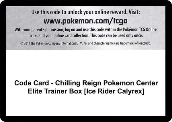 Code Card - Chilling Reign Pokemon Center Elite Trainer Box [Ice Rider Calyrex] [SWSH06 Chilling Reign]