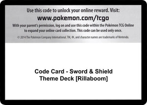 Code Card - Sword & Shield Theme Deck [Rillaboom] [SWSH01 Sword and Shield Base Set]