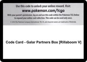 Code Card - Galar Partners Box [Rillaboom V] [SWSH01 Sword and Shield Base Set]