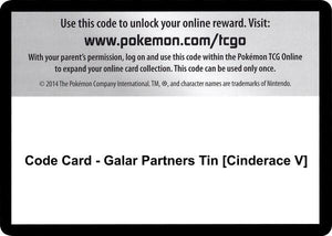 Code Card - Galar Partners Tin [Cinderace V] [SWSH01 Sword and Shield Base Set]