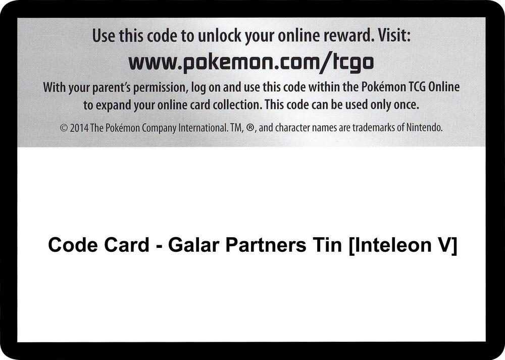 Code Card - Galar Partners Tin [Inteleon V] [SWSH01 Sword and Shield Base Set]