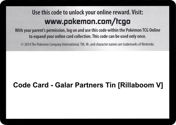 Code Card - Galar Partners Tin [Rillaboom V] [SWSH01 Sword and Shield Base Set]