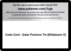 Code Card - Galar Partners Tin [Rillaboom V] [SWSH01 Sword and Shield Base Set]