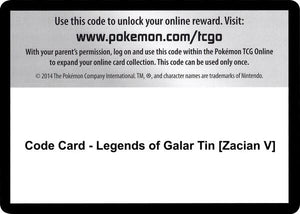 Code Card - Legends of Galar Tin [Zacian V] [SWSH02 Rebel Clash]