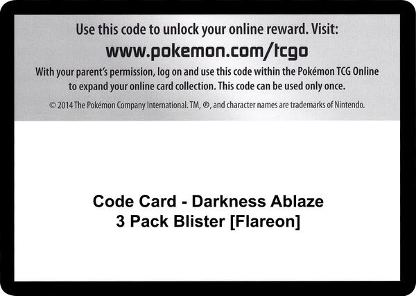 Code Card - Darkness Ablaze 3 Pack Blister [Flareon] [SWSH03 Darkness Ablaze]