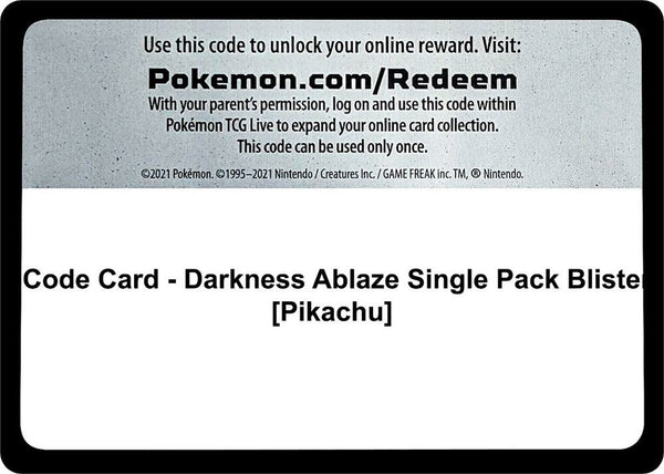 Code Card - Darkness Ablaze Single Pack Blister [Pikachu] [SWSH03 Darkness Ablaze]