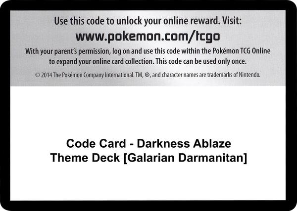 Code Card - Darkness Ablaze Theme Deck [Galarian Darmanitan] [SWSH03 Darkness Ablaze]