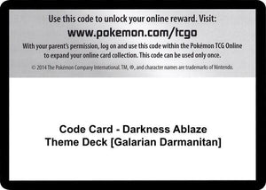 Code Card - Darkness Ablaze Theme Deck [Galarian Darmanitan] [SWSH03 Darkness Ablaze]