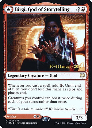 Birgi, God of Storytelling // Harnfel, Horn of Bounty (123s) [Kaldheim Promos]