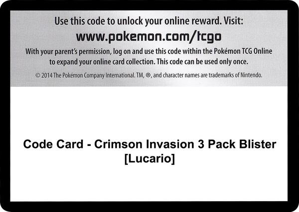 Code Card - Crimson Invasion 3 Pack Blister [Lucario] [SM Crimson Invasion]