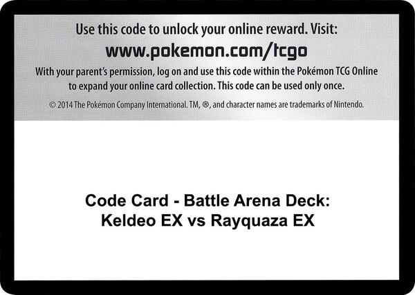 Code Card - Battle Arena Deck: Keldeo EX vs Rayquaza EX [XY Steam Siege]