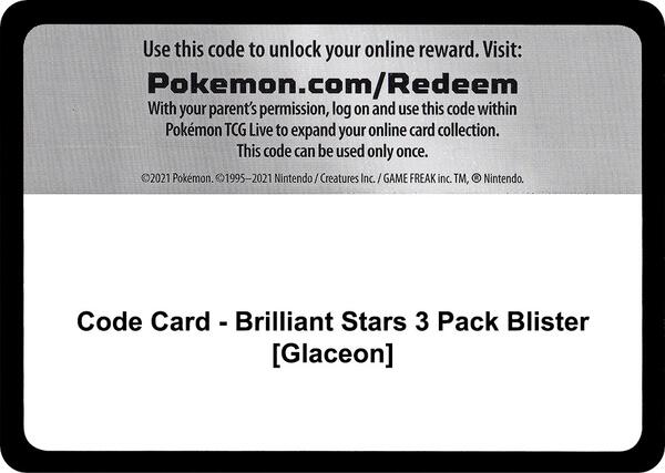 Code Card - Brilliant Stars 3 Pack Blister [Glaceon] [SWSH09 Brilliant Stars]