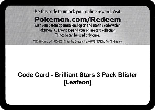 Code Card - Brilliant Stars 3 Pack Blister [Leafeon] [SWSH09 Brilliant Stars]