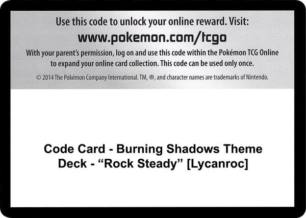 Code Card - Burning Shadows Theme Deck - "Rock Steady" [Lycanroc] [SM Burning Shadows]