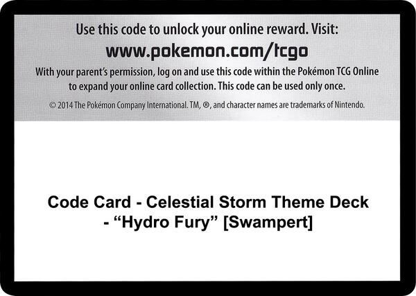 Code Card - Celestial Storm Theme Deck - "Hydro Fury" [Swampert] [SM Celestial Storm]