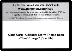 Code Card - Celestial Storm Theme Deck - "Leaf Charge" [Sceptile] [SM Celestial Storm]