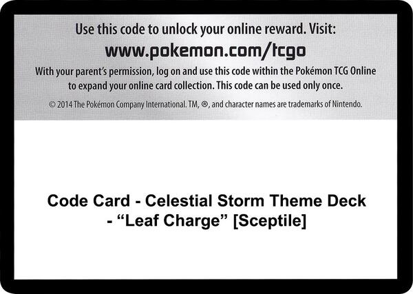 Code Card - Celestial Storm Theme Deck - "Leaf Charge" [Sceptile] [SM Celestial Storm]