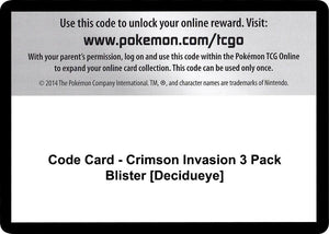 Code Card - Crimson Invasion 3 Pack Blister [Decidueye] [SM Crimson Invasion]