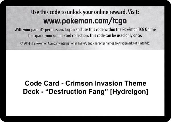 Code Card - Crimson Invasion Theme Deck - "Destruction Fang" [Hydreigon] [SM Crimson Invasion]