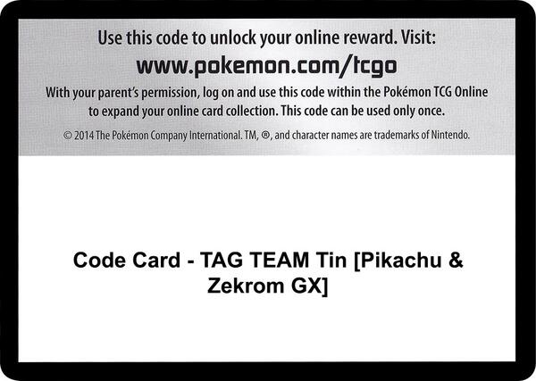 Code Card - TAG TEAM Tin [Pikachu & Zekrom GX] [SM Team Up]