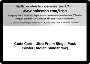 Code Card - Ultra Prism Single Pack Blister [Alolan Sandshrew] [SM Ultra Prism]