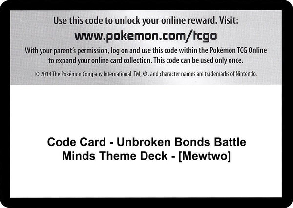 Code Card - Unbroken Bonds Battle Minds Theme Deck - [Mewtwo] [SM Unbroken Bonds]