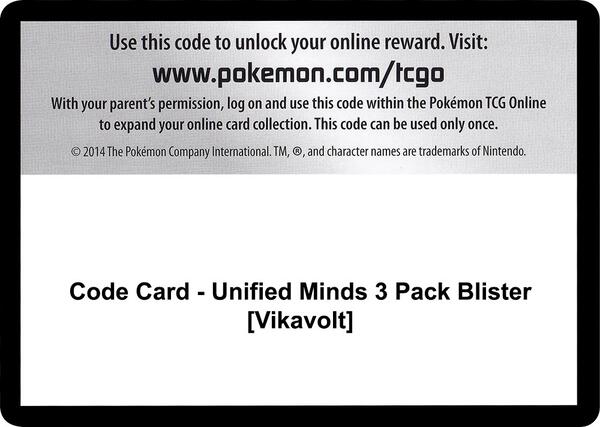 Code Card - Unified Minds 3 Pack Blister [Vikavolt] [SM Unified Minds]