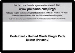Code Card - Unified Minds Single Pack Blister [Pikachu] [SM Unified Minds]