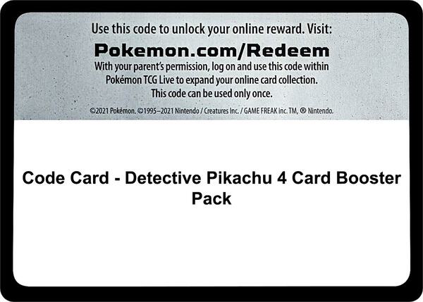 Code Card - Detective Pikachu 4 Card Booster Pack [Detective Pikachu]