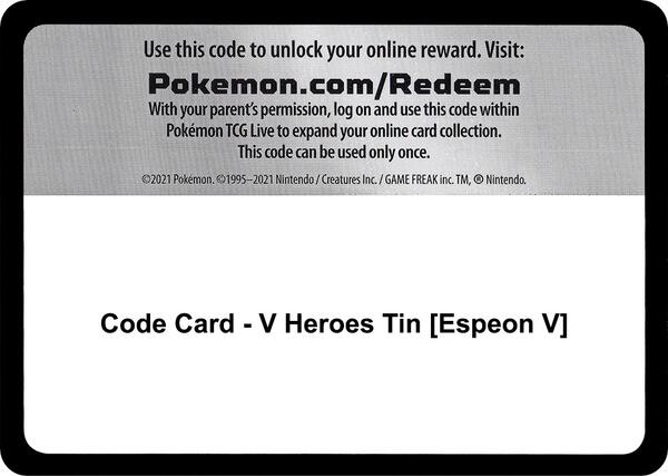 Code Card - V Heroes Tin [Espeon V] [Miscellaneous Cards and Products]