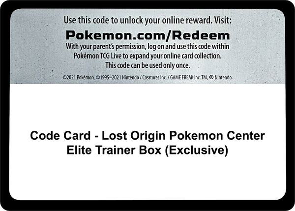 Code Card - Lost Origin Pokemon Center Elite Trainer Box (Exclusive) [SWSH11 Lost Origin]