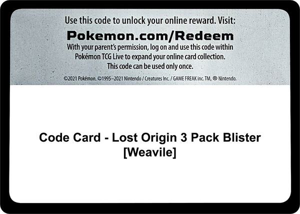 Code Card - Lost Origin 3 Pack Blister [Weavile] [SWSH11 Lost Origin]
