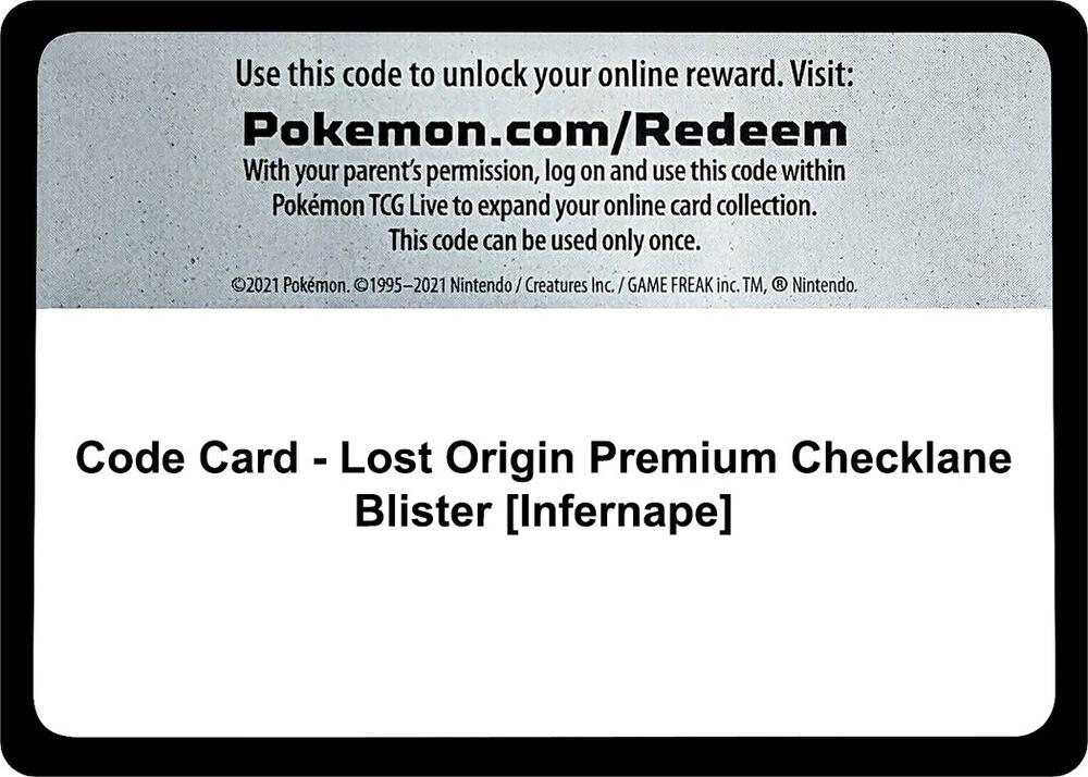 Code Card - Lost Origin Premium Checklane Blister [Infernape] [SWSH11 Lost Origin]