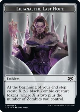 Emblem - Liliana, the Last Hope // Spirit (002) Double-Sided Token (23 // 2) [Double Masters 2022]