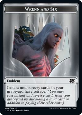 Emblem - Wrenn and Six // Monk Double-Sided Token (24 // 6) [Double Masters 2022]