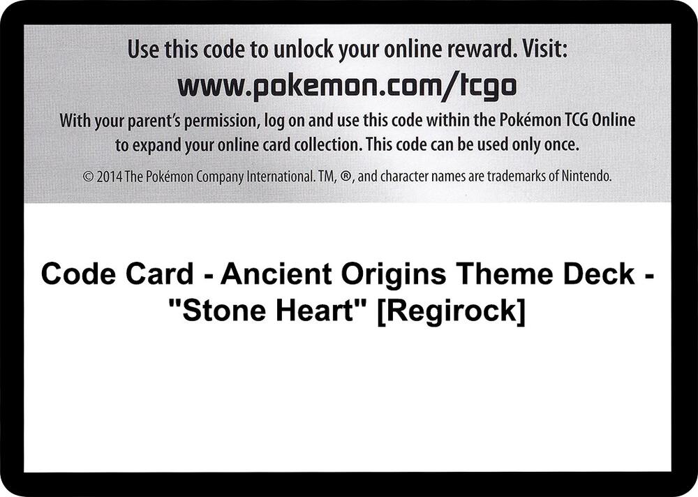 Code Card - Ancient Origins Theme Deck - "Stone Heart" [Regirock] [XY Ancient Origins]
