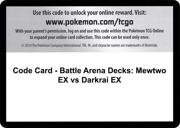 Code Card - Battle Arena Decks: Mewtwo EX vs Darkrai EX [XY Ancient Origins]