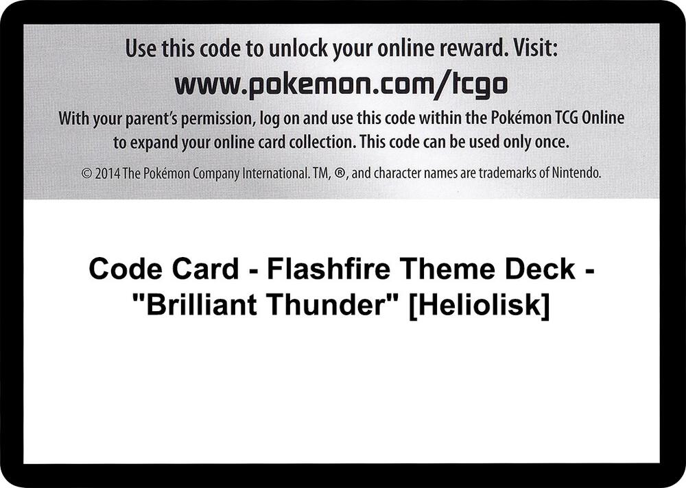 Code Card - Flashfire Theme Deck - "Brilliant Thunder" [Heliolisk] [XY Flashfire]