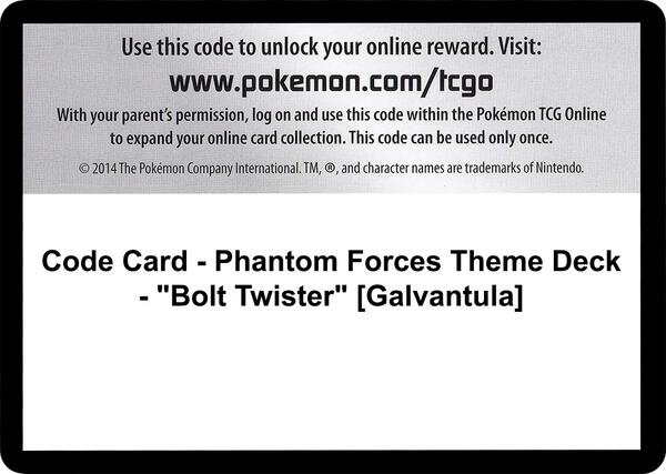 Code Card - Phantom Forces Theme Deck - "Bolt Twister" [Galvantula] [XY Phantom Forces]