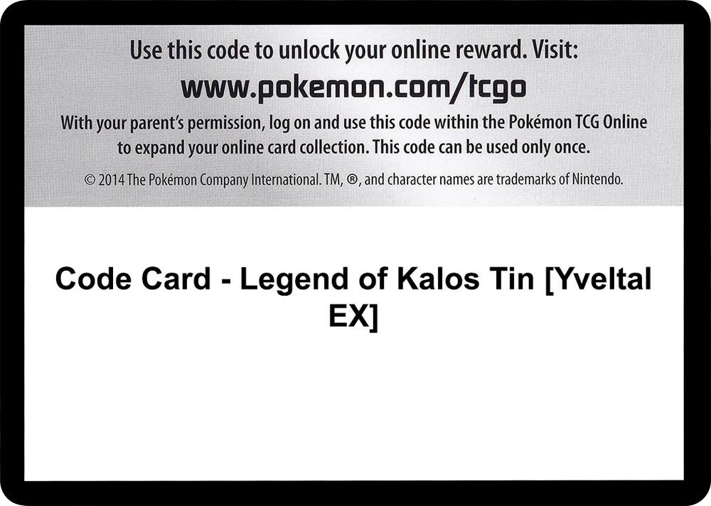 Code Card - Legend of Kalos Tin [Yveltal EX] [XY Base Set]